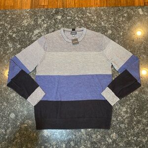 Club Monaco Men's Gray Blue Merino Wool Knit Pullover Sweater Crew Neck Size L